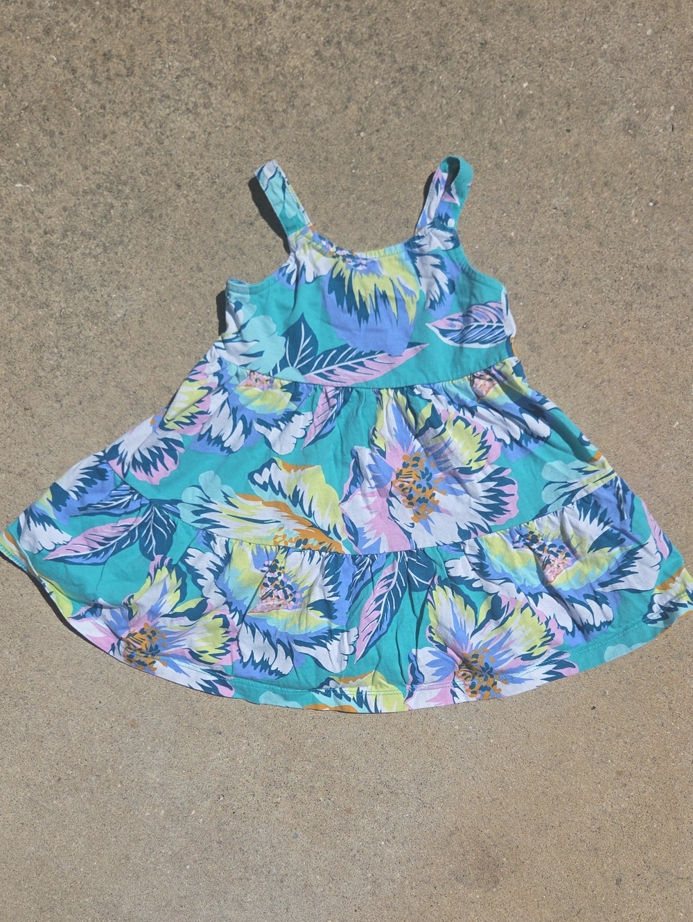 Carter's Turquoise Floral Tiered Sundress with Pink, Yellow & Navy Accents
